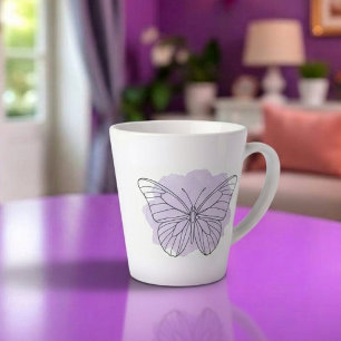Minimalist Lavender Butterfly Watercolor Latte Mug