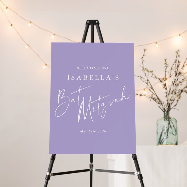 Minimalist Lavender Custom Bat Mitzvah Welcome Foa Foam Board (In Situ (Stand))