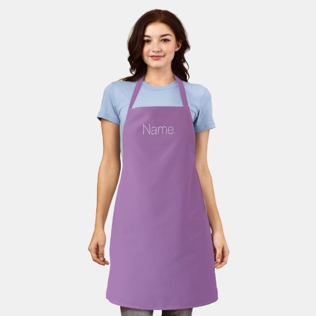 Minimalist lavender custom name text monogram apron (Worn)