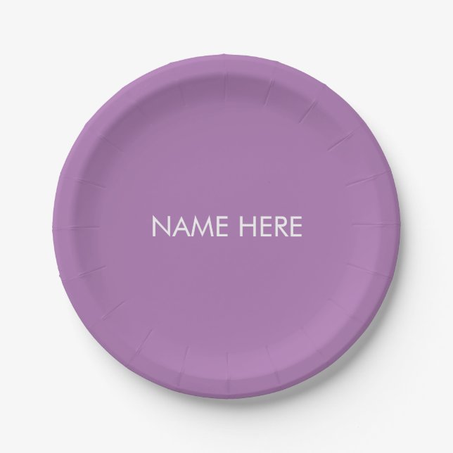 Minimalist lavender custom name text monogram paper plates (Front)