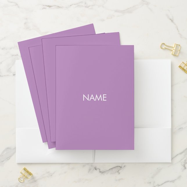 Minimalist lavender custom name text monogram pocket folder (In Situ)