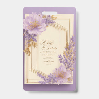 Minimalist Lavender Flower Wedding Invitation Badge