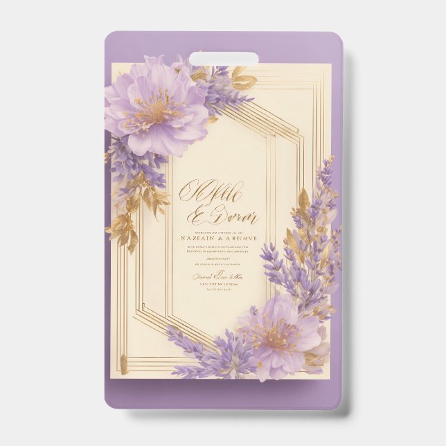 Minimalist Lavender Flower Wedding Invitation Badge (Front)