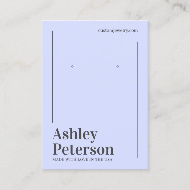 Minimalist lavender gray font earring display business card (Front)