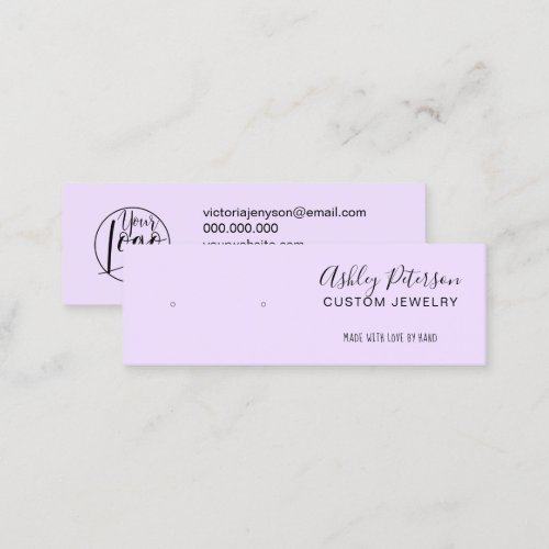 Minimalist lavender jewelry earring display  mini business card