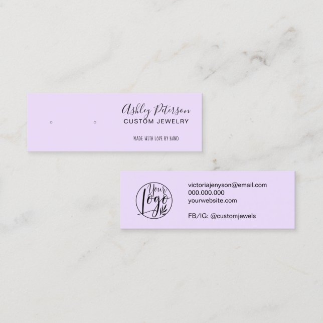 Minimalist lavender jewelry earring display  mini business card (Front/Back)
