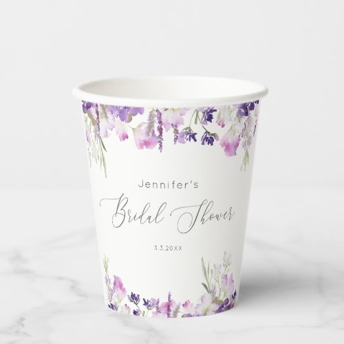 Minimalist lavender lilac bridal shower paper cups