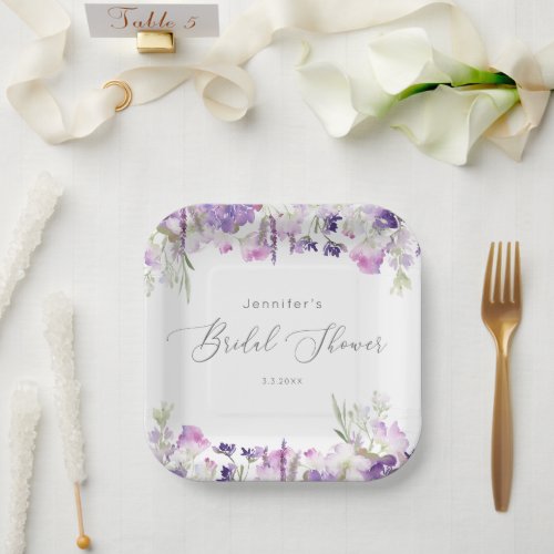 Minimalist lavender lilac bridal shower paper plates