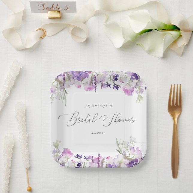 Minimalist lavender lilac bridal shower paper plates (Wedding)