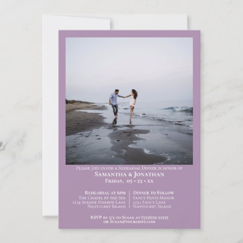 Minimalist Lavender Photo Wedding Rehearsal Dinner Invitation