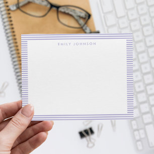 Minimalist Lavender Purple Stripes Monogram Note Card