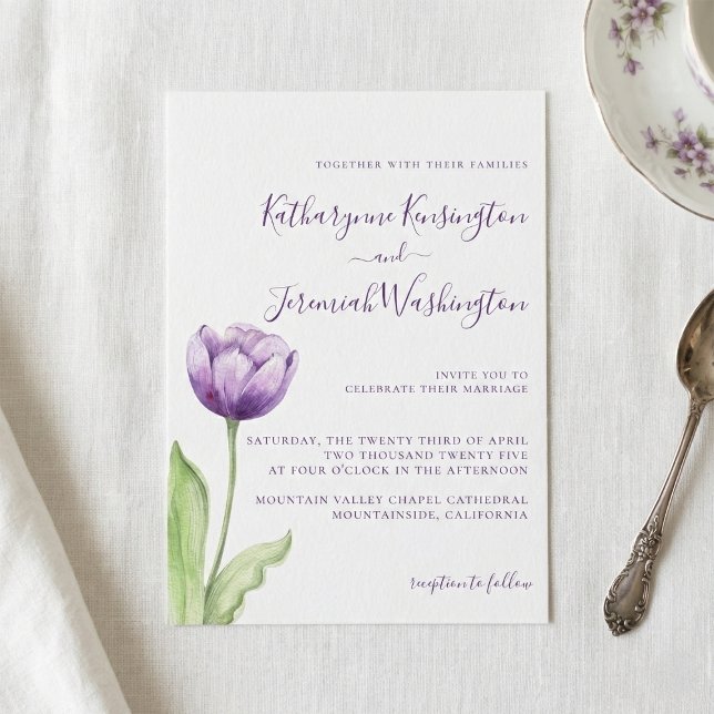 Minimalist Lavender Purple Tulip Wedding Invitation (Creator Uploaded)