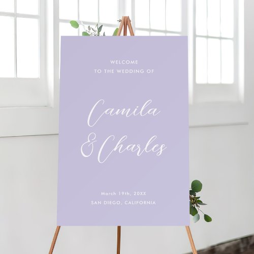 Minimalist Lavender Purple Wedding Welcome  Foam Board