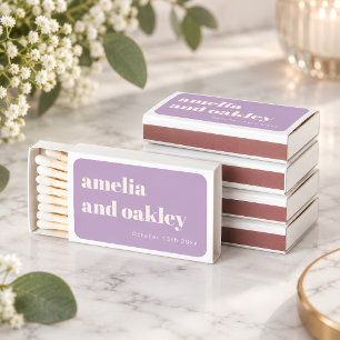 Minimalist Lavender Retro Custom Wedding Names Matchboxes