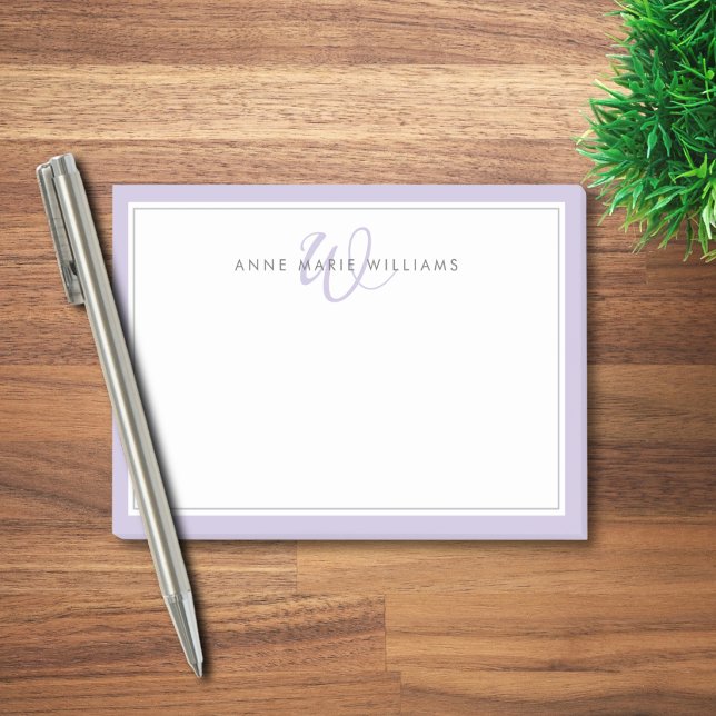 Minimalist Lavender Script Two Border Monogram  Post-it Notes (Creator Uploaded)