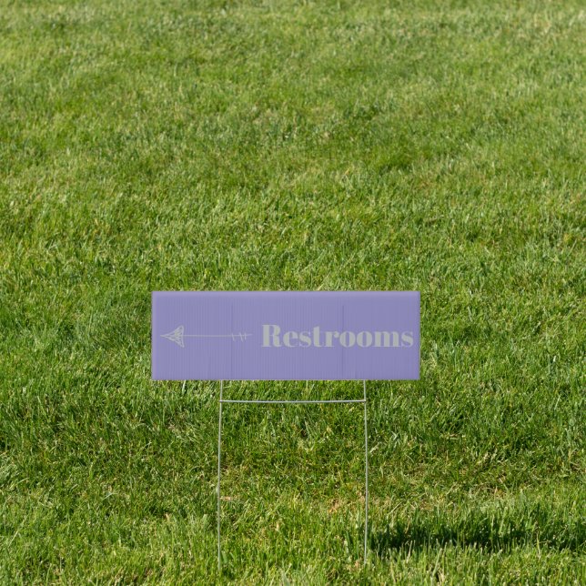 Minimalist Lavender Silver Direction Restrooms Sign (Insitu)