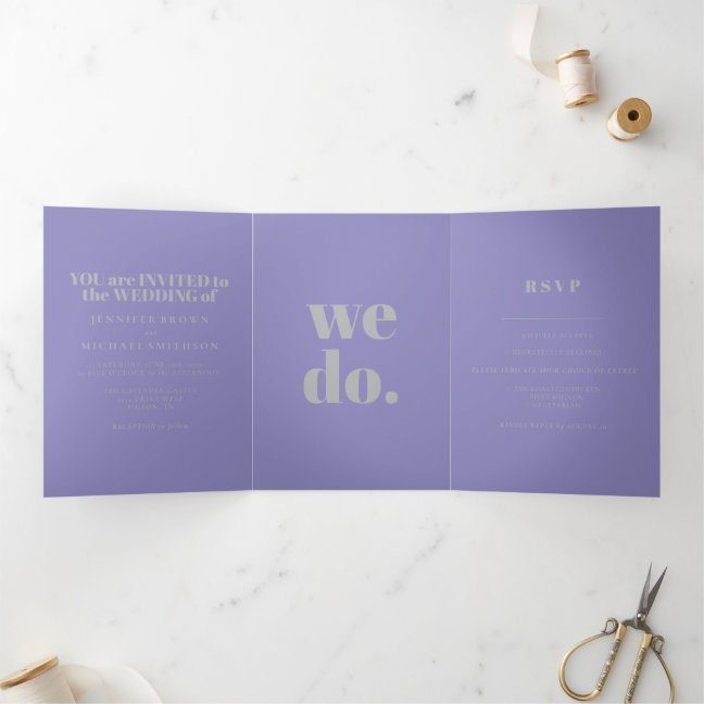 Minimalist Lavender Silver Formal Wedding Tri-Fold Card