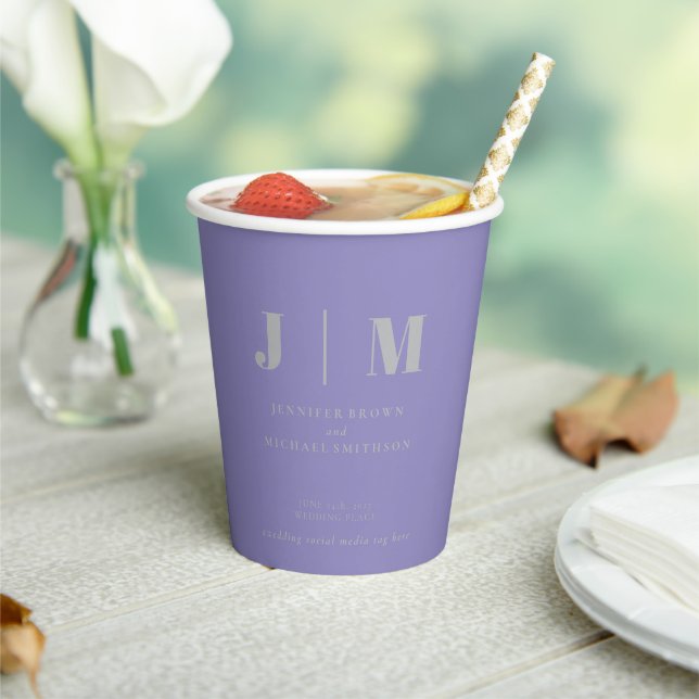 Minimalist Lavender Silver Simple Drink Wedding Paper Cups (Insitu)
