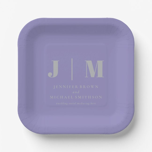 Minimalist Lavender Silver Simple Eating Wedding Paper Plates