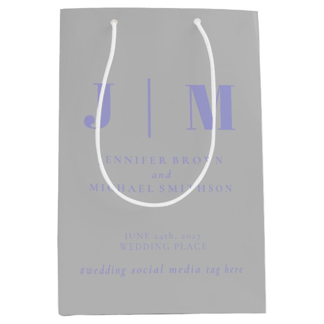 Minimalist Lavender Silver Simple Gift Wedding Medium Gift Bag (Front)