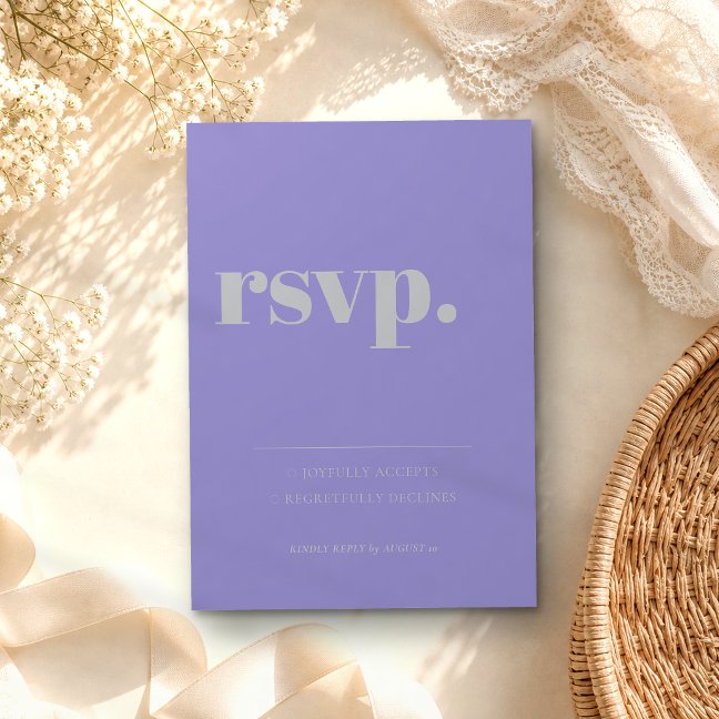 Minimalist Lavender Silver Simple Kindly Reply RSVP Card