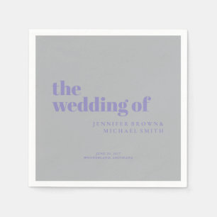 Minimalist Lavender Silver Simple Swash Wedding Napkins