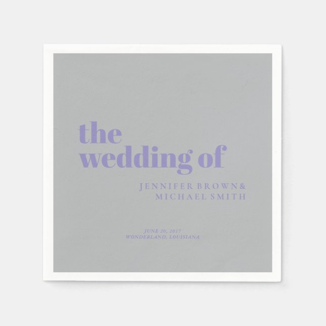 Minimalist Lavender Silver Simple Swash Wedding Napkins (Front)