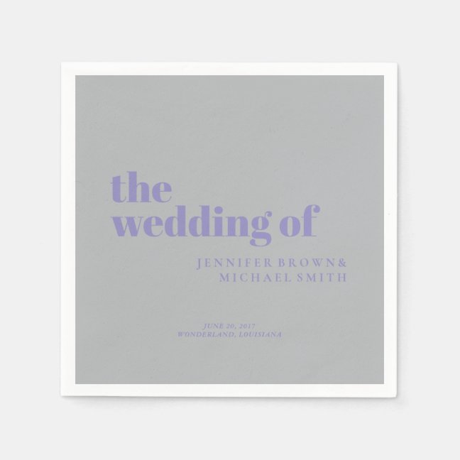 Minimalist Lavender Silver Simple Swash Wedding Napkins