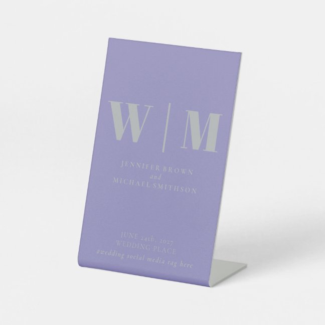 Minimalist Lavender Silver Simple Wedding Pedestal Sign