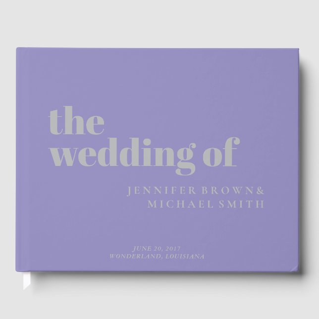 Minimalist Lavender Silver Swash Wedding Guest Book (Front)
