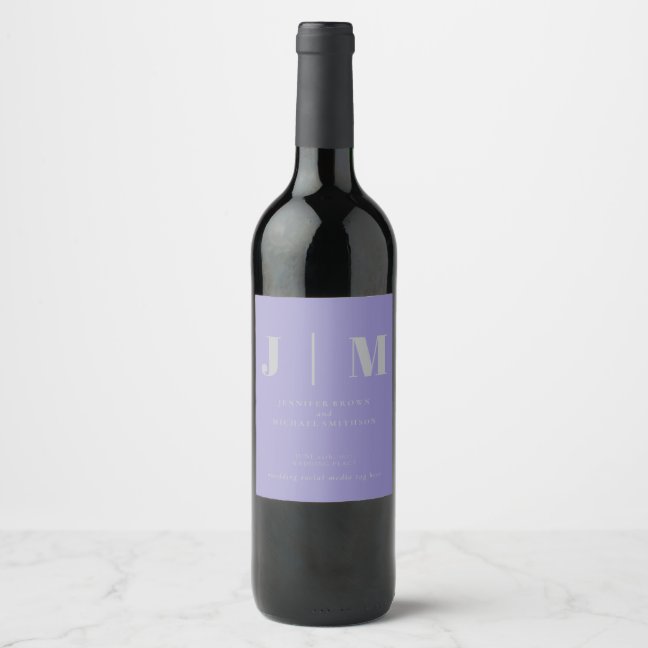 Minimalist Lavender Silver Wedding day Wine Label