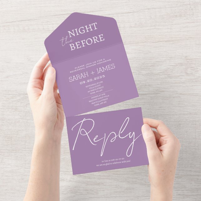 Minimalist Lavender the Night Before Wedding  All In One Invitation (Tearaway)