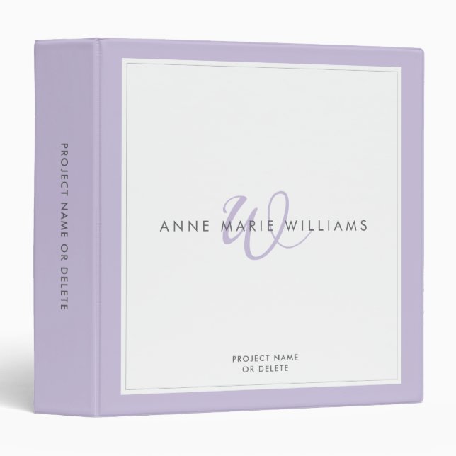 Minimalist Lavender Two Border Monogram  3 Ring Binder (Front/Spine)