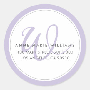 Minimalist Lavender Two Border Monogram Classic Round Sticker