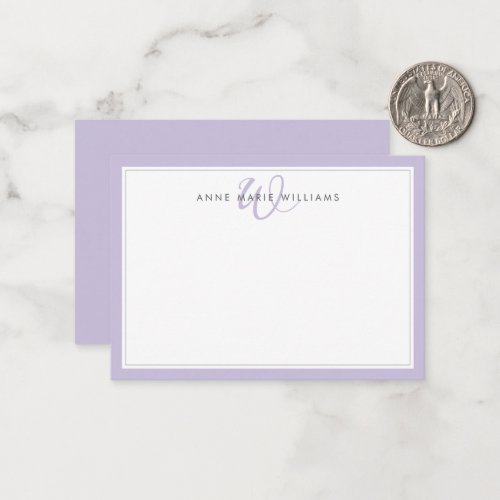 Minimalist Lavender Two Border Monogram Note Card