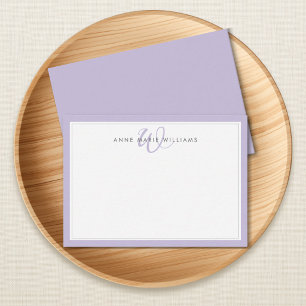 Minimalist Lavender Two Border Monogram Note Card