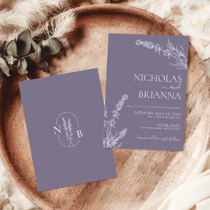 Minimalist Lavender Wedding Boho Monogram Invitation