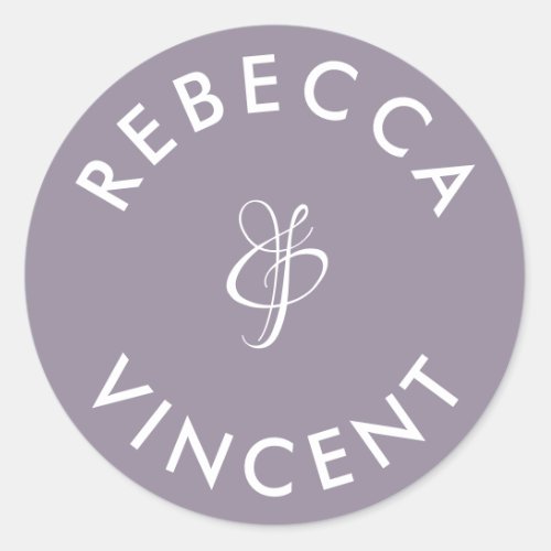 Minimalist Lavender Wedding Personalized Names Classic Round Sticker