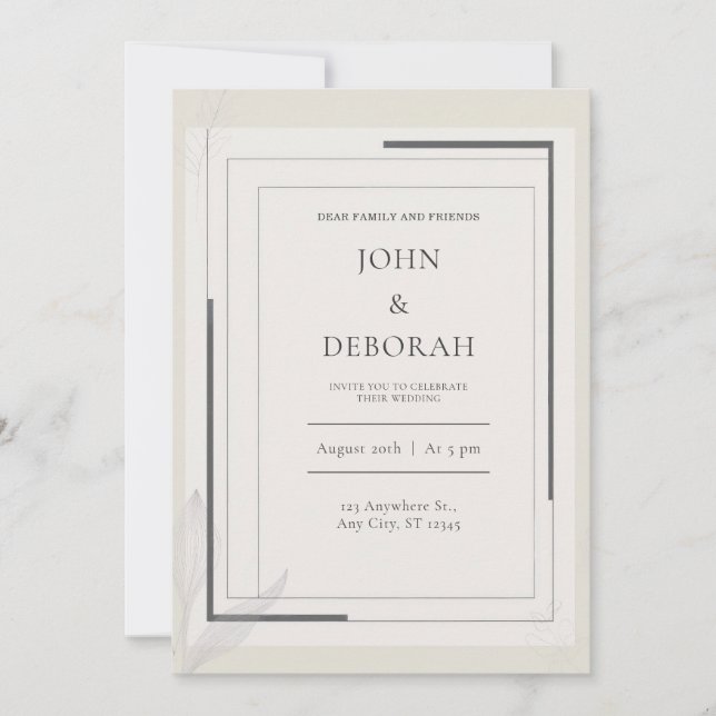 Minimalist Layered Frame Black Geometric Wedding Invitation (Front)