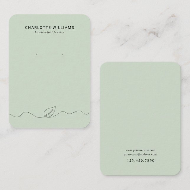 Minimalist Leaf Line Art Jewelry Card (Front/Back)