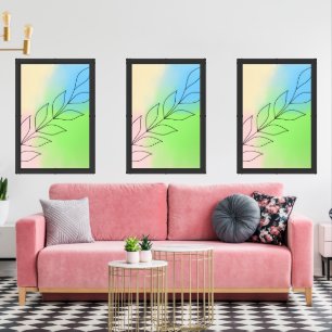Minimalist Leaf Line Art with Pastel Gradient Wall Art Sets