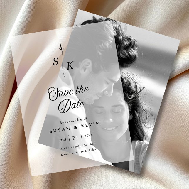 Minimalist Leaf Monogram Wedding Save the Date Vellum Invitations (Creator Uploaded)