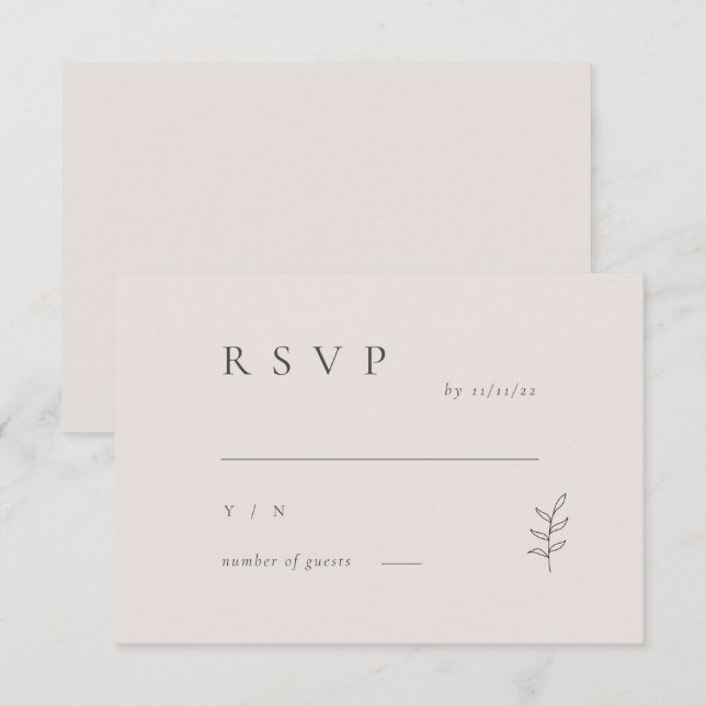 Minimalist Leaf Pink Black Wedding RSVP Invitation (Front/Back)