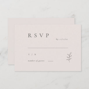 Minimalist Leaf Pink Black Wedding RSVP Invitation