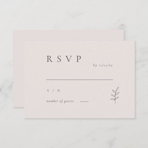 Minimalist Leaf Pink Black Wedding RSVP Invitation