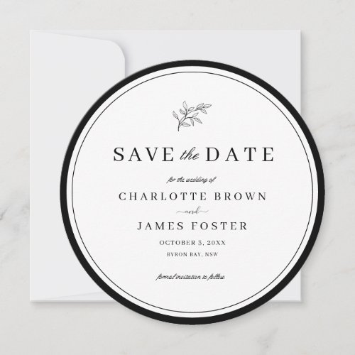 Minimalist Leaf Round Save the Date Invitation