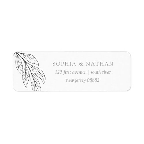 Minimalist Leaf  Simple White and Gray Wedding Label