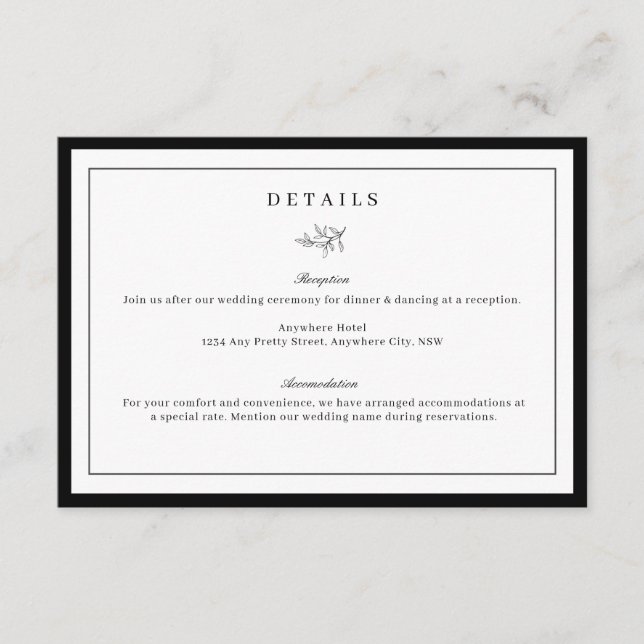 Minimalist Leaf Wedding Detail Enclosure Card (Front)