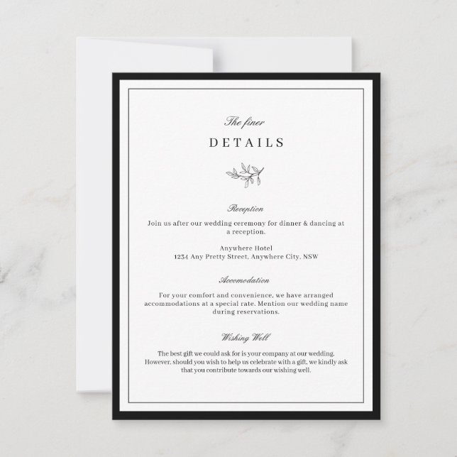 Minimalist Leaf Wedding Detail Enclosure Card (Front)