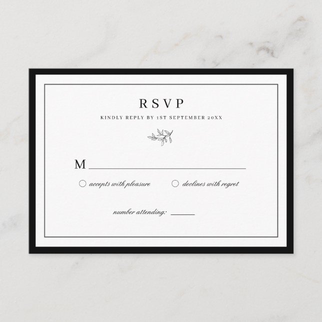Minimalist Leaf Wedding RSVP Enclosure Card (Front)